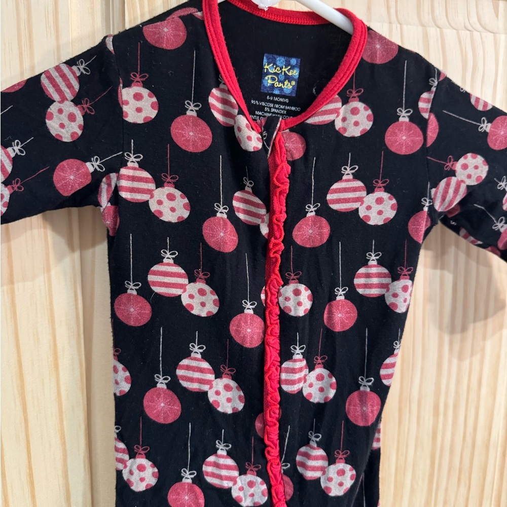 KicKee Pants Christmas Ornament Ruffle Zip Romper Bamboo Viscose 6-9 Months‎